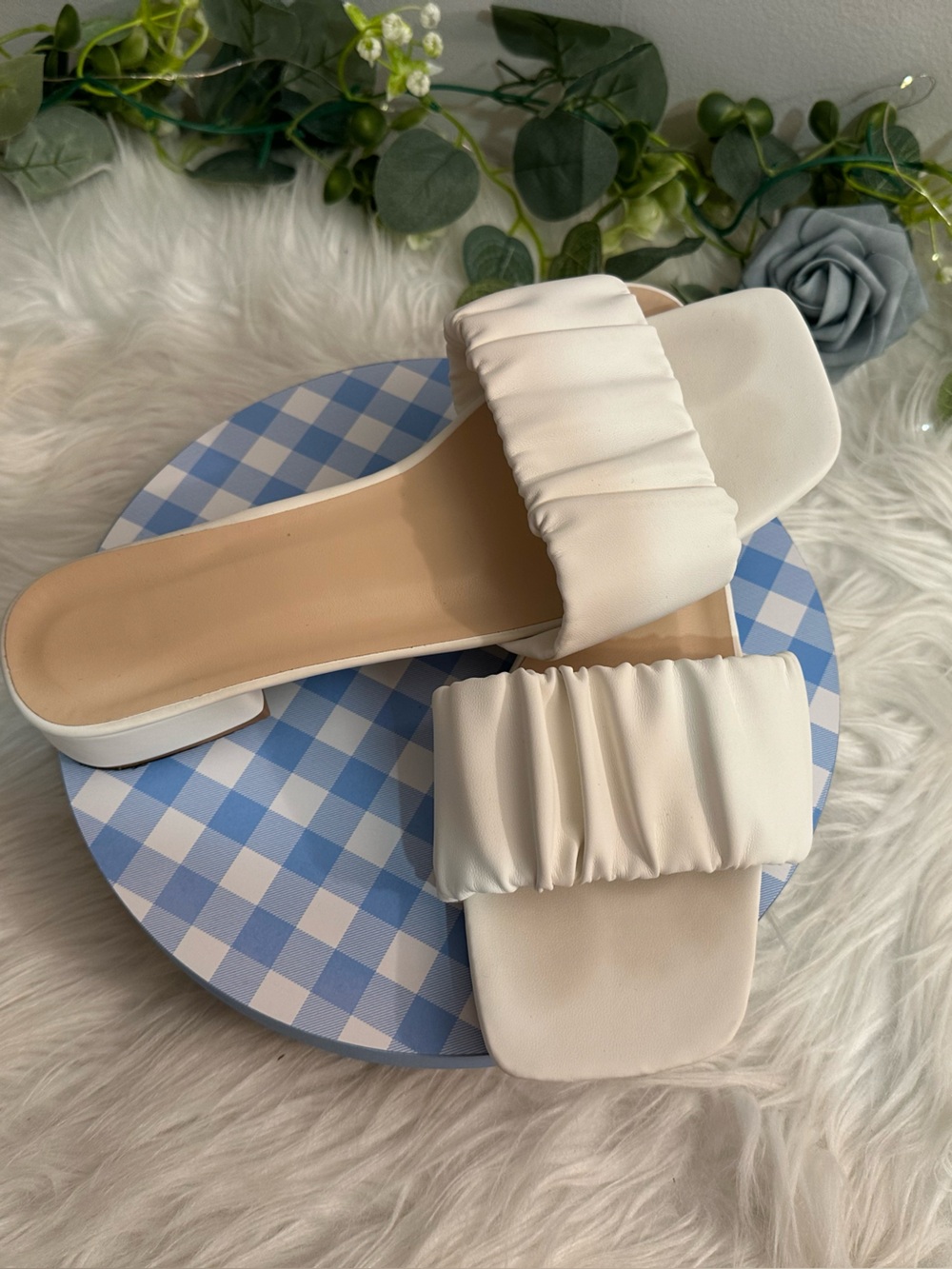 Amazon Cream Ruched Slide Mules - Picture 2 of 3